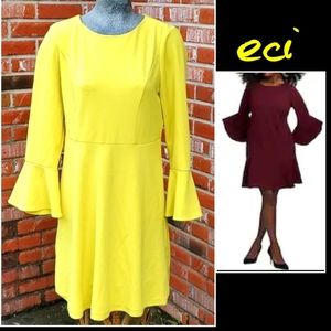 A-Line Bright Yellow Canary Fit & Flounce Dress Ruffle Sleeves